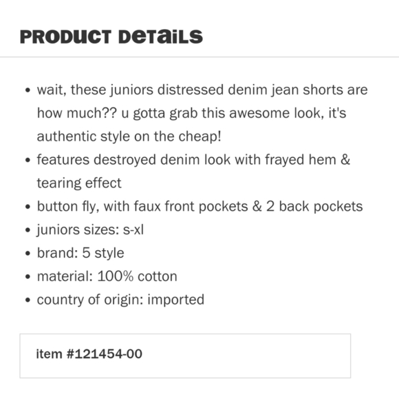 FIVE BELOW Cut-off Distressed Jean Shorts SZ M Jr - Picture 3 of 8